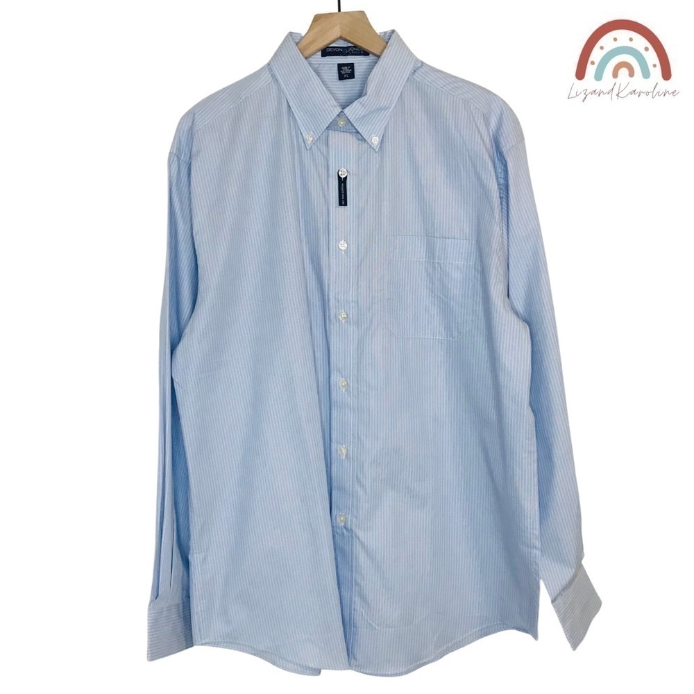 New! Devon & Jones Button Down Pina Cotton Pinstripe Long Sleeve Dress Shirt